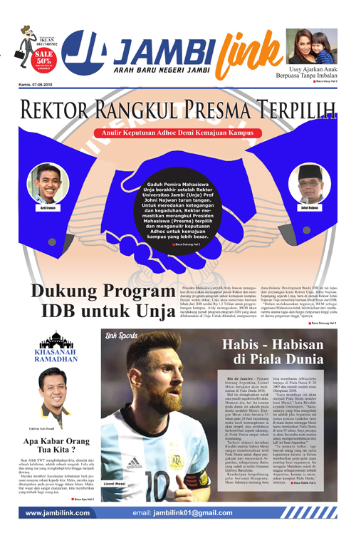 Cover Harian Jambi Link, 7 Juni 2018