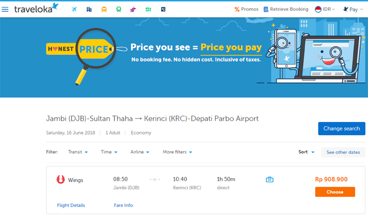 Capture harga tiket pesawat online Traveloka.